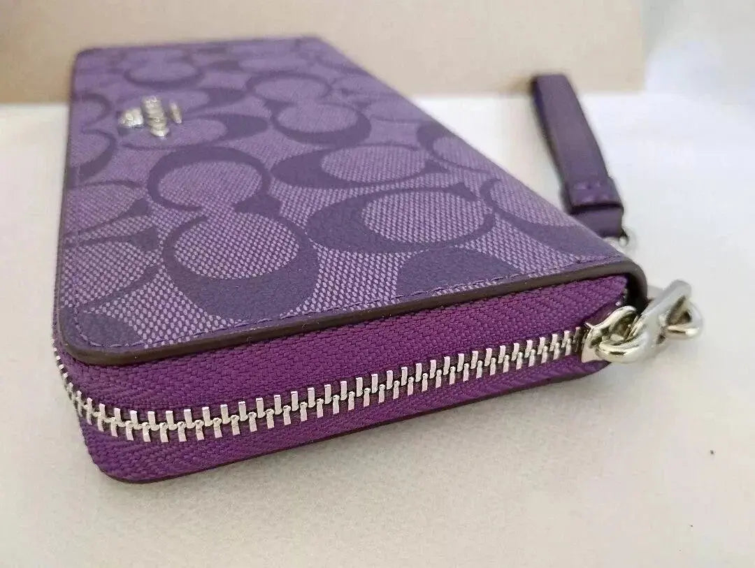COACH Long Zip Wallet with Strap Purple Signature C4452 New BeautySense
